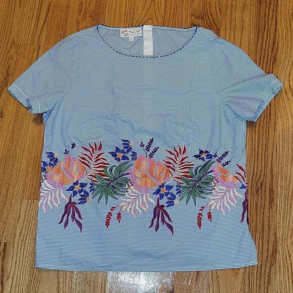 Maison Common Striped Back Zip Embroidered Top Blouse Shirt Size 44 US Large - Picture 1 of 12